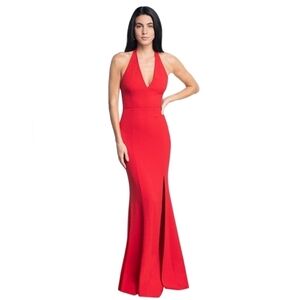 Dress the Population Rouge Shiloh Red Halter Gown Dress Event Party Prom